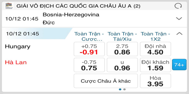 Bảng tỷ lệ cược minh họa cho kèo O/U